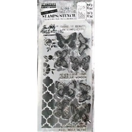 Tim Holtz Flutter Butterfly Clear Stamp Floral & Trellis Stencil Set Tim Holtz NEW