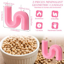 2 Pcs Valentine's Candles Twist Candle Aesthetic Candles S Shape Candle Minimalist Geometric Shaped Candles Soy Wax Scented Candle Art Decorative for Wedding Birthday Valentine's Gift (Light Pink)