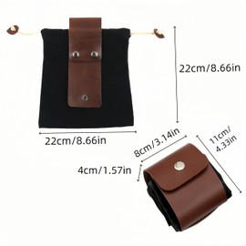 Foraging Bag, Foldable Leather Belt Bag with Drawstring, Multipurpose Bushcraft Belt Storage Leather Pouch Basket, for Travel Camping Hiking(Black)