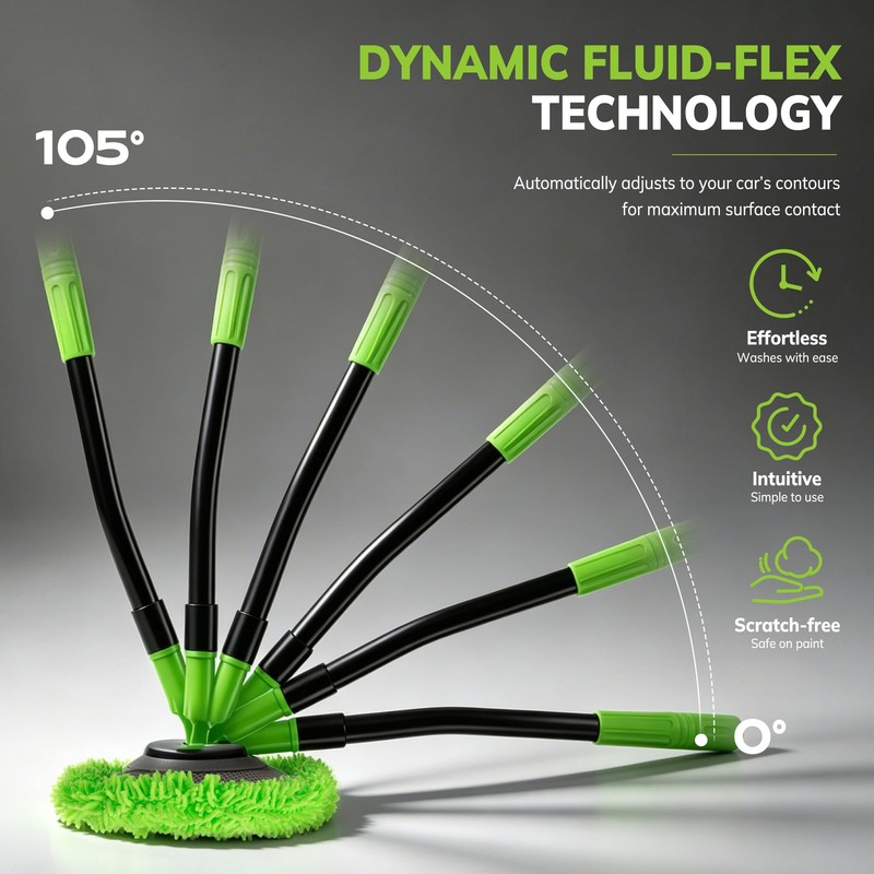 Car Wash Brush Kit, Long Handle, Microfiber Wash Mop, 15°