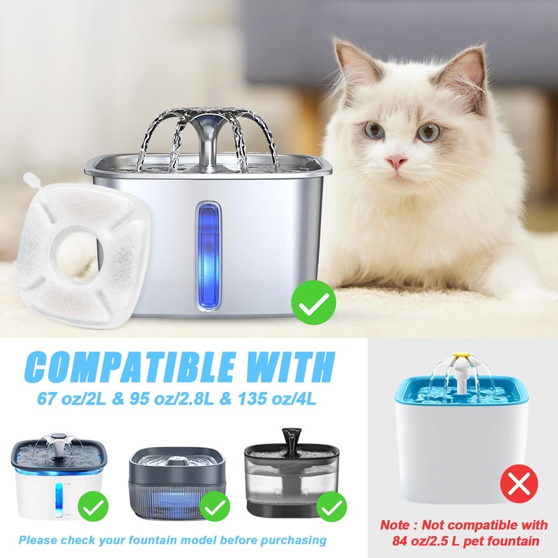 16 Pack Cat Water Fountain Replacement Filters, 8 Pcs Cats
