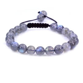 Keleny Natural Grey Labradorite Crystal 8mm Round Beads Adjustable Braided Macrame Tassels Bracelets Unisex
