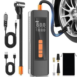 Tire Inflator Portable Air Compressor, 5X Faster 150 PSI Portable Tire Inflator for Car, Built-in Magnetic Storage, Auto Shut-Off Cordless Air Pump, LED Light for Cars, Motor, Bikes,Balls