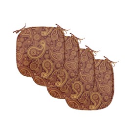 Lunarable Paisley Chair Seating Cushion Set of 4, Romantic Old Fashioned Leaf Motifs Vintage Design Royal Victorian Revival, Anti-Slip Seat Padding for Kitchen & Patio, 16"x16", Burgundy Mustard