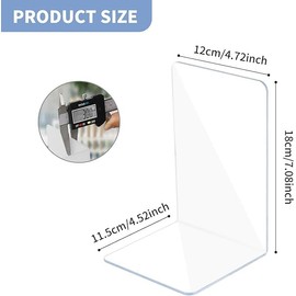 mitumomo 4Pcs Acrylic Bookends for Shelves, Clear Bookends for Heavy Books, Plastic Bookends for Kids Shelves, Desk Organizer, Transparent Book Dividers Holders Bedroom Library School, L-Shaped