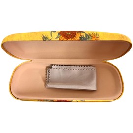DV Hard Shell Artists Design PU Glasses Case, Travel Portable Eyeglass Case For Men Women Girl Boy Study Work With Cleaning Cloth (Sunflowers)