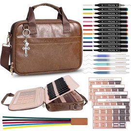 Pechor Leather Bible Cover Case for Men Women, Large Bible Bag Bible Study Supplies Church Bag Bible Journaling Kit with Shoulder Strap, Book Carrying Case Christian Gifts for Lady Teen Girls