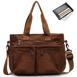Tokeya Women's Handbag, Corduroy Shoulder Bag, Women's Medium Tote Bag with Multiple Pocket Compartments, Corduroy Crossbody Bag, Women Shopper Shoulder Bag for Work, Office, Travel, Shopping, School,