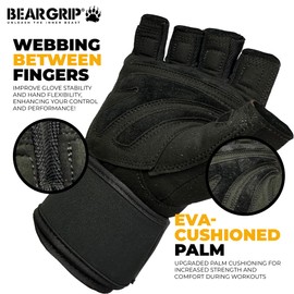 BEAR GRIP - weight lifting gloves with wrist support wraps (x-Small)