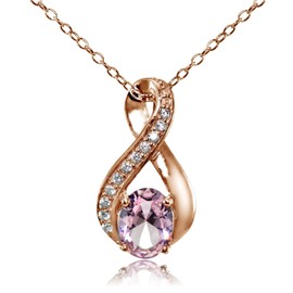Plata de Ley Chapados en oro rosa imitación Gemstone Oval acentos de infinity y CZ Cadena Collar