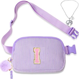 Belt Bag Fanny Pack for Girls - Women Initial Crossbody Bag for Birthday Gifts with Letter Patch Cute Graduation Gifts for Teens Kids Daughter Sister I