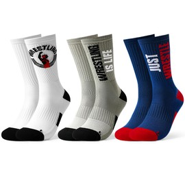 Moyel 3 Pair Wrestling Gifts for Men Teen Boys Athletic Crew Socks US 7-13 Elite Wrestling Socks for Youth Men Cool Performance Sports Gifts for Wrestlers Dad Son Grandson Boyfriend