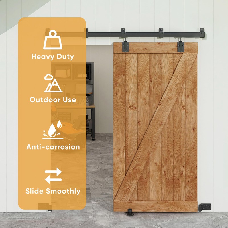 JUBEST 6.6FT Box Rail Exterior Barn Door Hardware Kit, Heavy-Duty