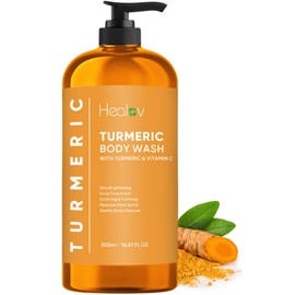 Healov Gel de bao de crcuma  Jabn de crcuma que ilumina la piel para manchas oscuras e hiperpigmentacin  Gel de bao exfoliante de crcuma que reduce...