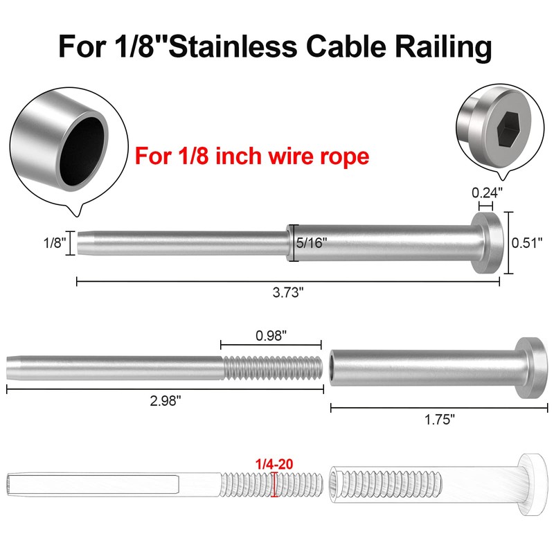 BLIKA 30 Pack 4"x4" Invisible Cable Railing Kits, 1/8" Stainless