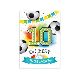 Minkocards 12 Invitations for 10th Children's Birthday Boy Football Football Invitations for Tenth Birthday Children Colourful Birthday Invitations
