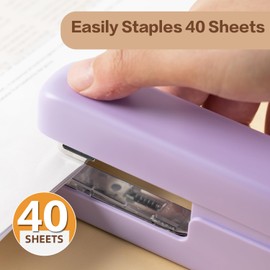 deli Stapler, Desktop Staplers with 830 Staples and Integrated Staple Remover, 40 Sheet Capacity Office Stapler, Purple