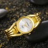 Weicam Women Simple Gold Round Dial Cuff Bangle Bracelet Analog