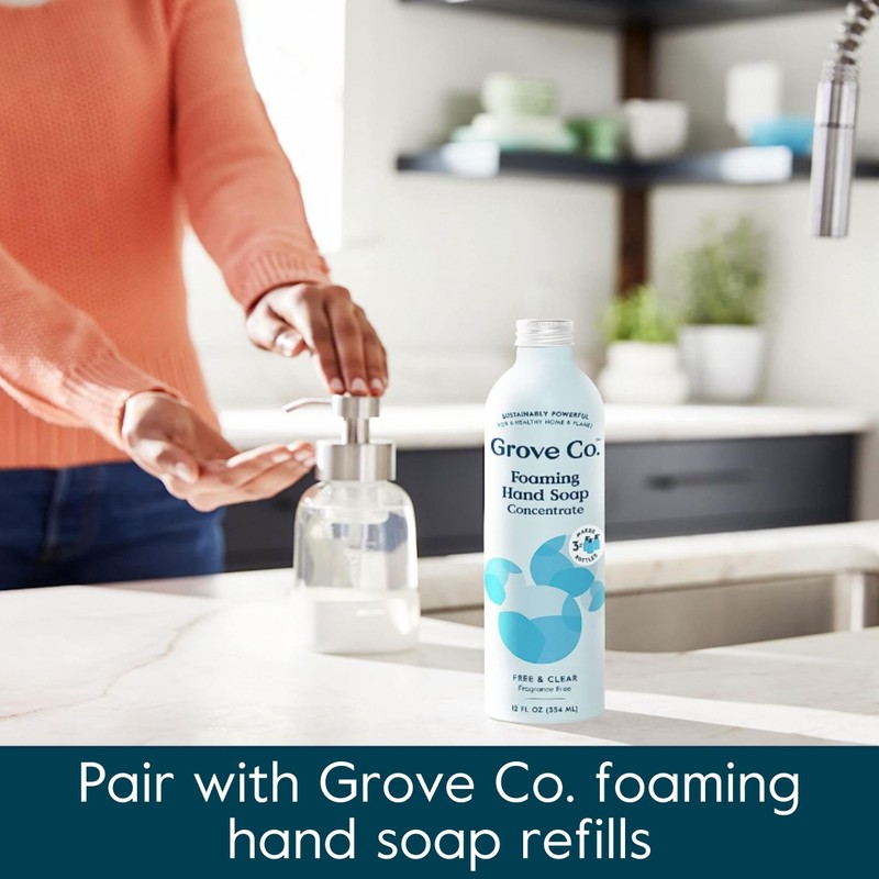 Grove Co. Foaming Soap Dispenser, 2 x Refillable Glass Bottles
