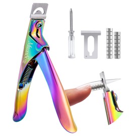 MelodySusie Acrylic Nail Clippers with 15pcs Magnet Sizers, Professional Nail Clippers Cutters for Long Acrylic Gel Nails Tips, Adjustable Stainless Nail Trimmer, Manicure Tool for Salon Home, Rainbow