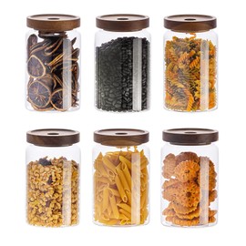 Kanwone Glass Storage Containers Set of 6, 28 Ounce Airtight Food Storage Containers with Bamboo lids, Clear Glass Jars for Pantry, kitchen, Flour, Sugar, Tea, Coffee, Snack, Cookies, Spice and Herbs