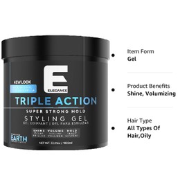 E Elegance Earth Fragrance Triple Action Hair Gel for Men And Women - Super Strong Hold, Extreme Volume, And Long Lasting Shine - Flake Free And Refreshing Fragrance - All Hair Types, 33.8 oz