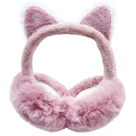 Bseical Ear Warmers Winter Rabbit Earmuffs, Plush Earmuffs for Winter, Cute Rabbit Pattern Design Earmuffs, Adjustable, for Birthday, Christmas, Party Gift, A-pink