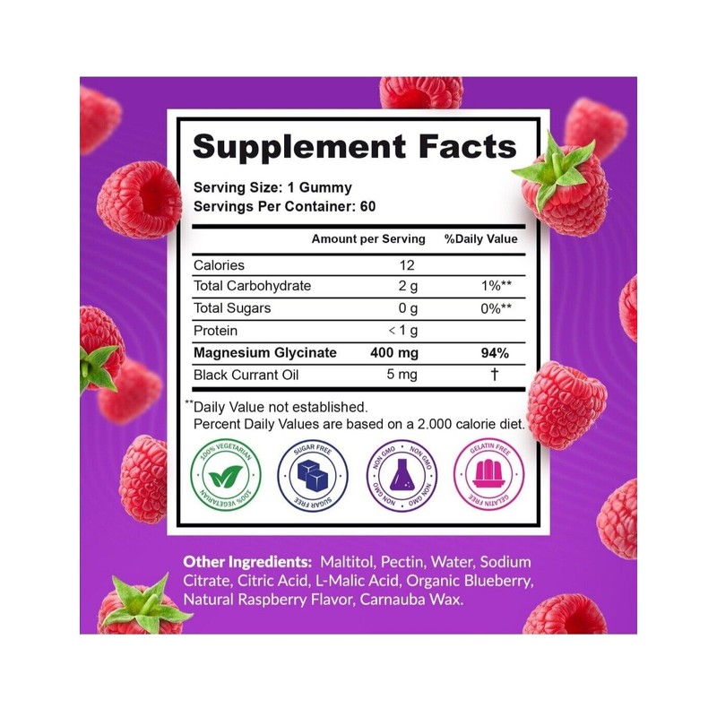 Beilancy Magnesium Glycinate Gummies - Raspberry Flavor - 400mg -