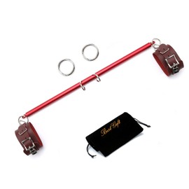 Red Pilates Exercise Bar with 2 Red PU Adjustable Straps, Expandable Training Spreader Bar, Pilates aid kit Yoga Fitness Gear