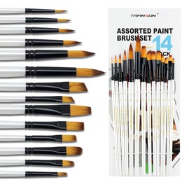 Transon 14pcs Art Painting Brush Set for Acrylic, Watercolor, Gouache, Oil and Hobby Painting White Color