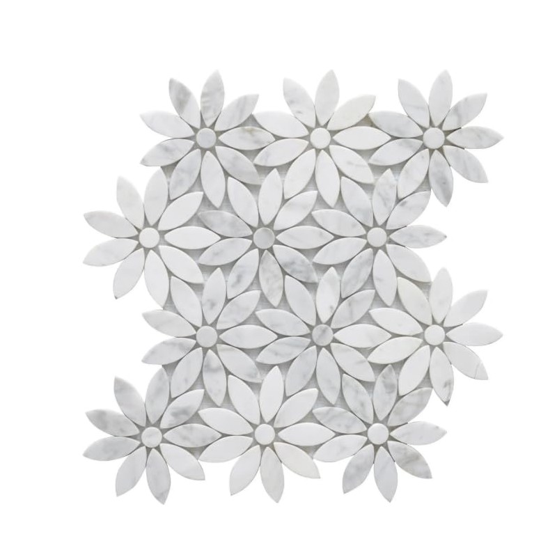 Tenedos Daisy Flower 10"x12" Italian White Gray Carrara with Marble
