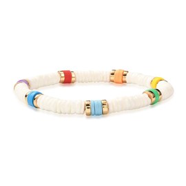 Hemasa Polymer Clay & Natural White Shell Disc Beads Stretch Bracelet for Teen/Girl/Women