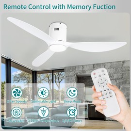 iTni 52inches Ceiling Fans with Light,Flush Mount Ceiling Fan with Remote Control,Dimmable Light,3 Blade,Noiseless,Mordern White Ceiling Fan for Bedroom,Living Room,Apartment