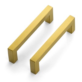 Ravinte 12 Pack 4-1/2 Inch Kitchen Square Cabinet Handles Cabinet Pulls Brushed Brass Drawer Pulls Kitchen Cabinet Hardware Kitchen Handles for Cabinets Cupboard Handles Drawer Handles