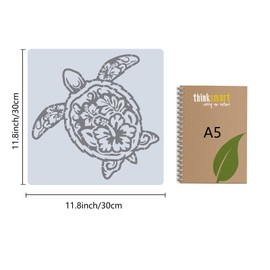 GORGECRAFT 11.8x11.8 Hollow Out Sea Turtle Stencil Ocean Animal Hibiscus Flower Painting Stencils Reusable Large Hawaiian Summer DIY Drawing Templates for Painting on Wood Floor Furniture Bag