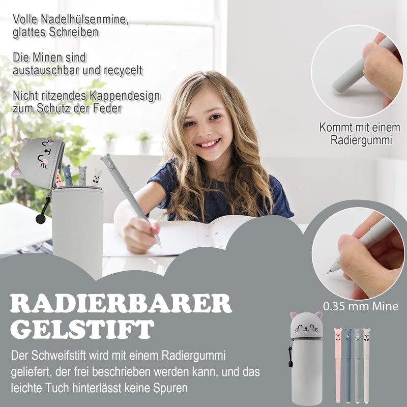 Solivive Kawaii Pencil Case, gray, Cute animal style