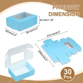 sourcing map 30Pcs Kraft Soap Boxes, 3.3" x 2.4" x 1.2" Mini Kraft Treat Box with Clear Window for Candy Cookie Gift Party Favor Treats Packaging (Blue)