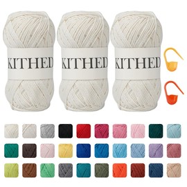 KITHED Cotton Yarn，10.5oz，526yard，3 Pack ，Soft Yarn for Crocheting and Knitting (01 Milk White)