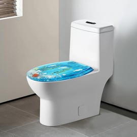 Lemoeyes Resin Toilet Seat with Cover, Slow Close and Non-Slip Toilet Seat for Elongated or Oval Toilets, Universal Fits, Quiet-Close Seat, Release Hinges (16.9" x 14.1", 220lbs Capacity)