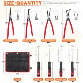 Rustark 8Pcs 13 Inch Snap Ring Pliers Heavy Duty Hook Tool Set Internal External Circlip Pliers Tool Kit Straight Bent Jaw Pliers for Automotive Ring Removal Retaining