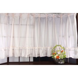 Straight lace curtain for bay window pinstripe pastel orange width 200cm length 105cm