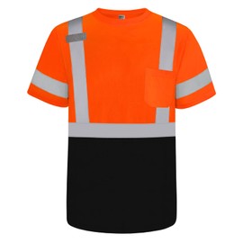 TCCFCCT High Visibility Shirts for Men Class 3 Hi Vis Reflective Safety Construction Shirts for Men Women, Short Sleeve Work Shirts with Black Bottom, Meet ANSI, Durable & Breathable, DP-Orange L