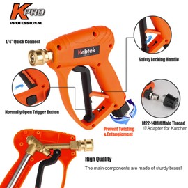 Kebtek High Pressure Washer Gun 5200 PSI with 5 Nozzles Water Jet, Adapter for Karcher K2-K7, M22 14MM Hose Interface, 1/4" Quick Connect Nozzle for Car Washing Patio Cleaning