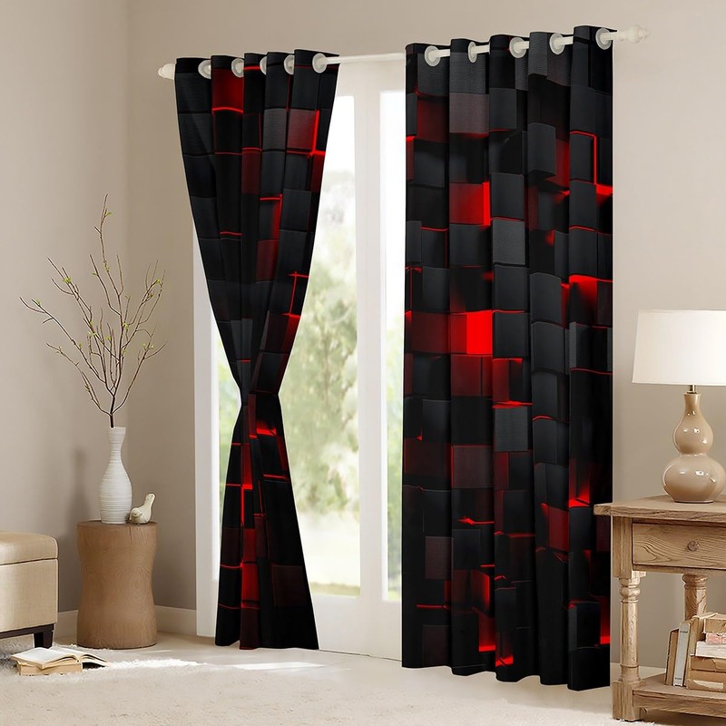 Red And Black Blackout Curtains for Boys Bedroom 66x72 Neon