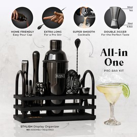 BARE BARREL® Mixology Bartender Kit Bar Set | 14-Piece Cocktail Shaker Set | Martini Barware Mixing Tools for Home Bartending | 35 Recipe Cards | Gift Set (24oz Cobbler Shaker, Jet Black/Black)