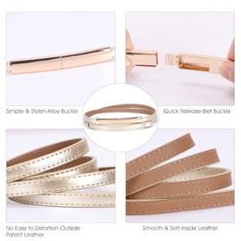 Skinny Belt for Women Leather Waist Thin Belts for Dresses 2 Pack (Waist size below 37",C-Black+Gold)