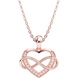 Collar para Mujer Corazón Infinito Plata 925 con Baño de Oro Rosa de 18k y Zirconia Cúbica – Collares para Mujer Elegantes, Dije de Corazón Ideal para Regalos 14 de Febrero, Aniversarios, Mamá, Novia