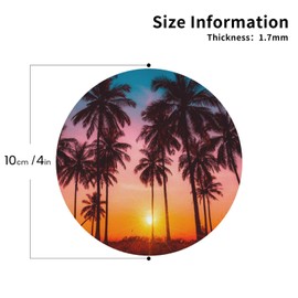 Palm Trees Sunset Beach Tropical Hawaii 6 Pcs Drink Coasters - Leather Coasters Set - Resistant Round Coaster Non-Slip Table Mat - Kitchen Bar Home Decor Housewarming Gift