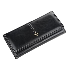 LEEXTON Multifunctional Women's Long Purse, Large Purse, PU Leather Wallet with 9 Card Slots, K1 Black, Classic