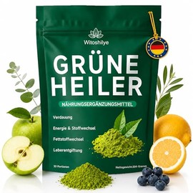 Green Detoxification Powder Helper Green Purifier Helper 200 g with Plant Substances - Matcha, Barley Grass & Spirulina, Blueberries, Rich in Fibre Micronutrients & Vegan